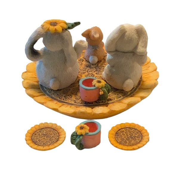 Vintage Tea Set Young’s 1996 Miniature Bunny Sunflower Tray 1996 Retro 8 Pieces - Picture 4 of 16